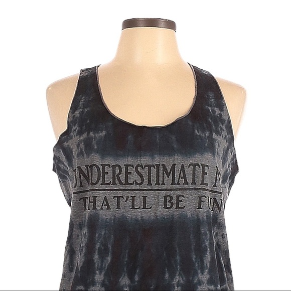 🌺 Sheshow Navy Blue Underestimate Me Tie Dye Racerback Tank Top Size L - Picture 3 of 10